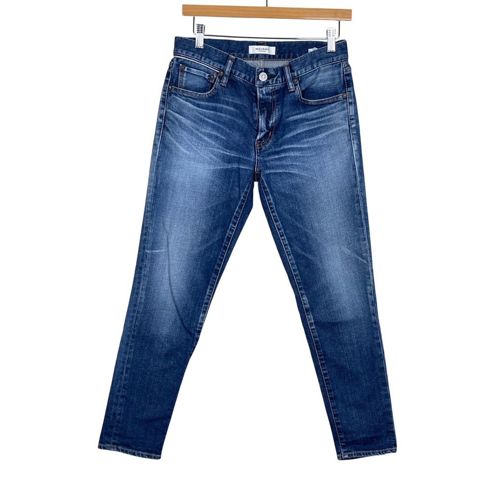 Moussy Vintage Women Blue Slim Tapered Jeans Size 27 Whiskered Premium Denim